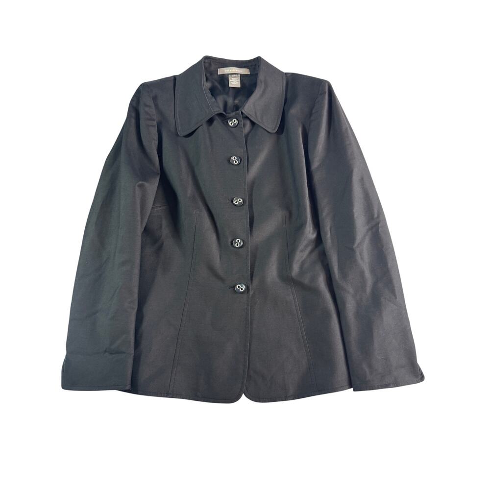 Ellen Tracy Black Button Front Jacket Size 6 Career Office Side Vent Blazer